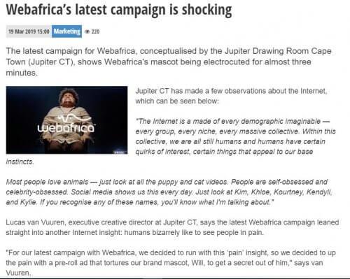 Webafrica shocking ad in the media