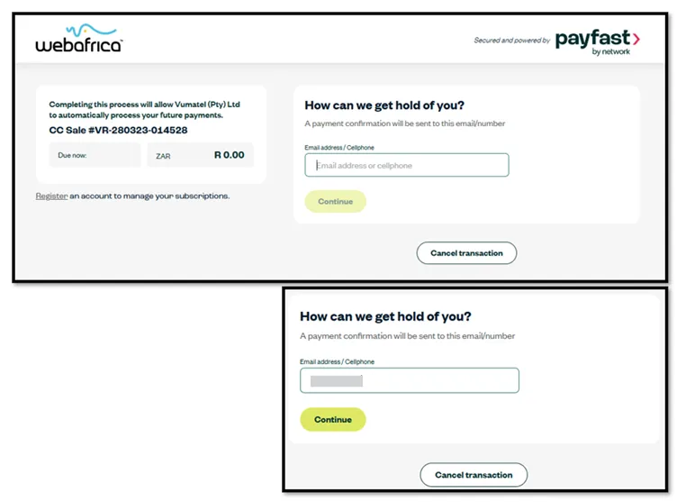 Update card details screen, step 2